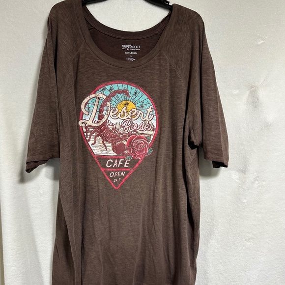 Torrid Desert Rose Cafe Graphic T-Shirt Brown Slub Jersey Size 5 Super Soft - Picture 6 of 8